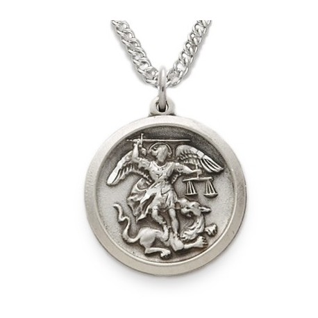 Silver Plated Archangel Michael Medal with 18" chain necklace 