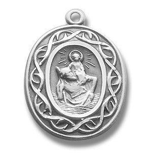 St. Christopher Sterling Silver Crown of Thorns Medal w/18" Chain - Boxed