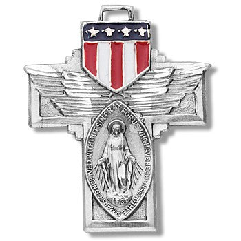 Sterling Silver Military Miraculous with Epoxy Shield w/24" Chain - Boxed