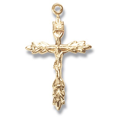 Gold Over Sterling Medium Wheat Crucifix w/18" Chain - Boxed