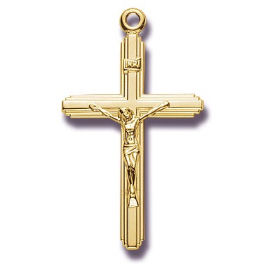 Gold Over Sterling Silver Medium Crucifix w/18" Chain - Boxed