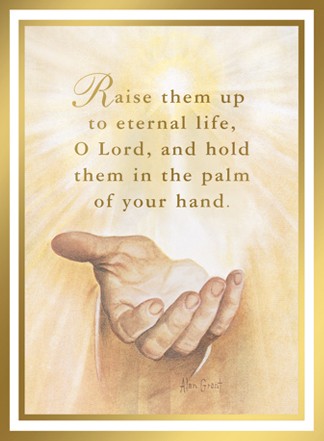 In the Palm of His Hand Mass Card-catholic mass cards-mass cards