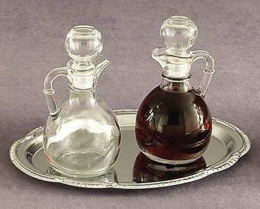 Hand Blown Cruet Set with Chrome Tray