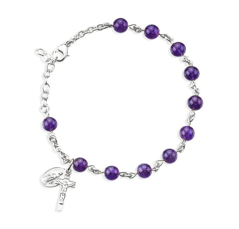 6mm Amethyst Sterling Silver Rosary Bracelet - Boxed