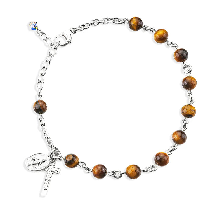 6mm Tigereye All Sterling Silver Rosary Bracelet - Boxed