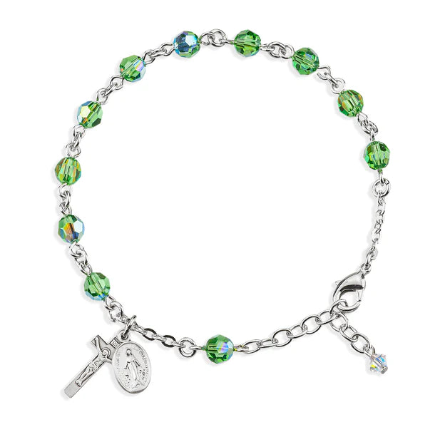 6mm Swarovski Erinite (AB) Sterling Silver Rosary Bracelet -Boxed