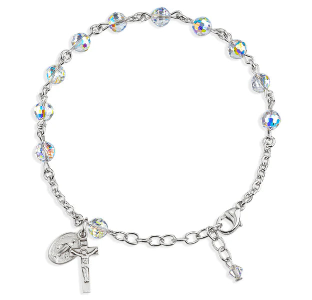 6mm Swarovski Fireball Crystal Sterling Silver Rosary Bracelet - Boxed