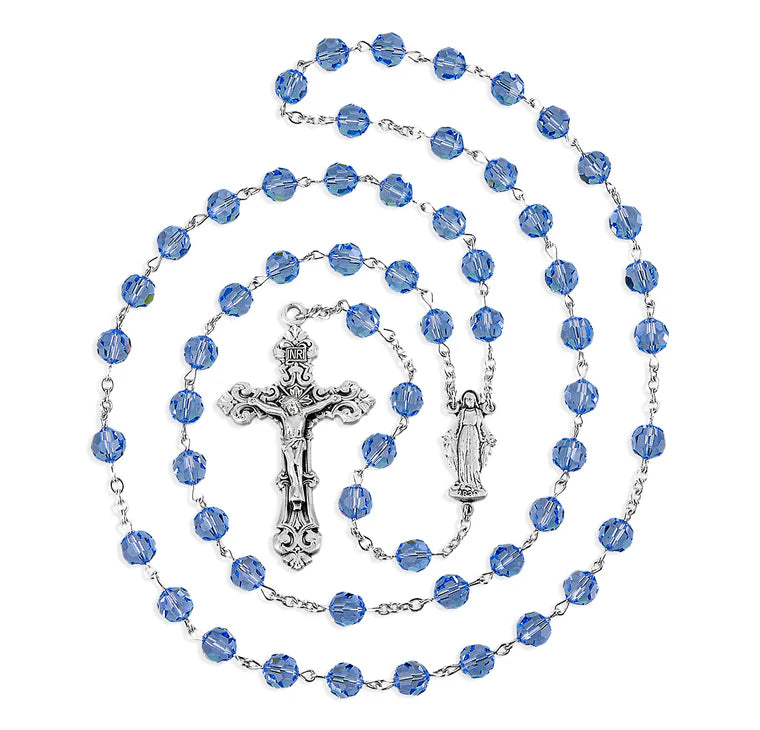 7mm Finest Light Sapphire Sterling Silver Rosary - Boxed