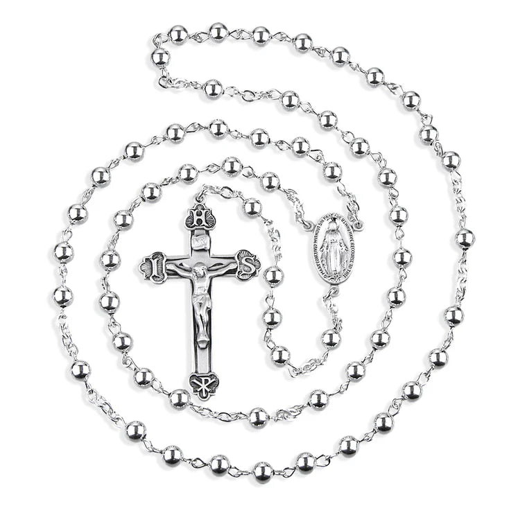 5mm Sterling Silver High Polished Rosary - Boxed