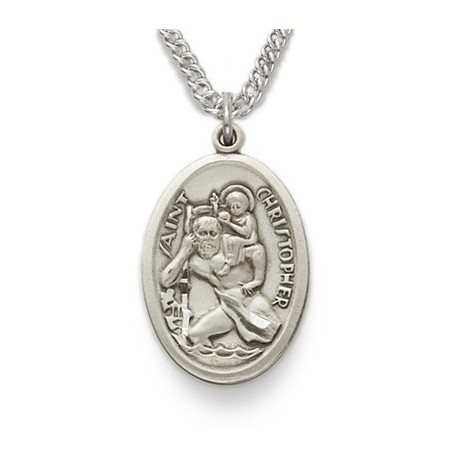 St. Christopher Sterling Silver Large Oval Medal w/20" Chain