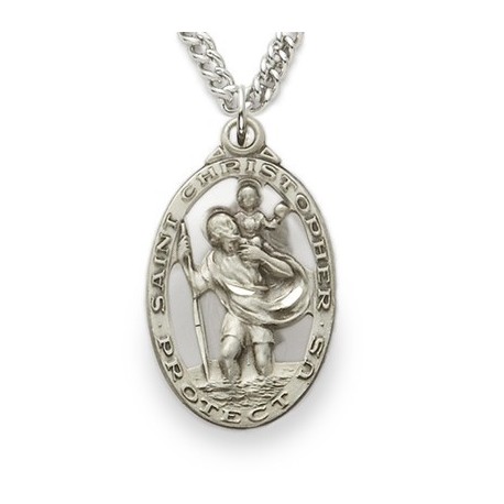 St. Christopher Sterling Silver Oval Medal w/24" Chain