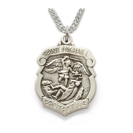 St. Michael Sterling Silver Shield-Shaped Medal w/20" chain