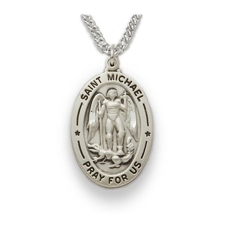St. Michael Sterling Silver Oval Medal w/20" Chain