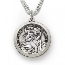 St. Christopher Sterling Silver Round Medal w/20" Chain