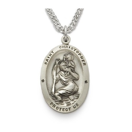 St. Christopher Sterling Silver Oval Medal w/20" Chain