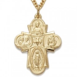 5-Way Cross 14K Gold Filled Medal w/24" Chain - Boxed