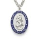 St. Christopher Sterling Silver Blue-Edged Oval Medal w/24" Chain