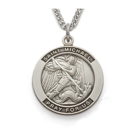 St. Michael Medal Sterling Silver Round w/24" Chain