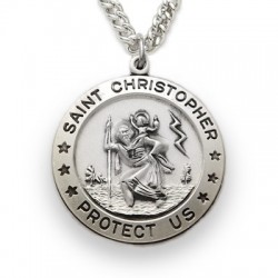 St. Christopher Sterling Silver Large Round Medal w/24" Chain