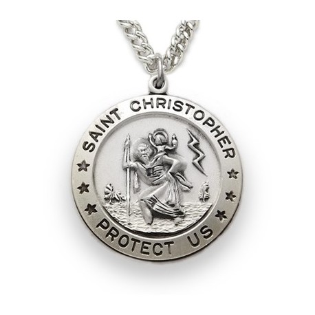 St. Christopher Sterling Silver Large Round Medal w/24" Chain