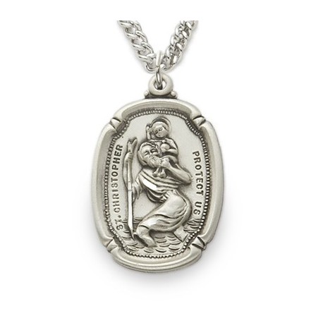 St. Christopher Sterling Silver Oval Medal w/24" Chain