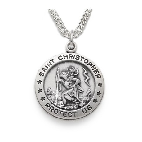 St. Christopher Sterling Silver Round Medal w/20" Chain
