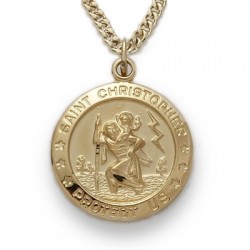 St. Christopher 24K Gold Over Sterling Silver Large Round Medal w/20" Chain