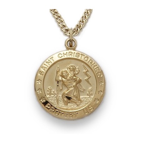 st christopher 24k gold over sterling silver large round medal w 20 chain