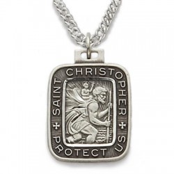 St. Christopher Sterling Silver Rounded Square-Edged Medal w/20" Chain