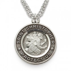 St. Christopher Sterling Silver Black-Edged Round Medal w/20" Chain