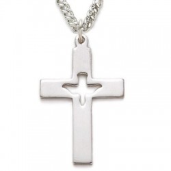 CZ Jewel Fashion Cross Sterling Silver Holy Spirit Cut Out w/ 24" Chain - Boxed