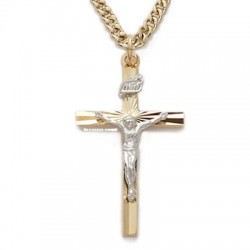 Mens Crucifix 14K Gold Over Sterling Silver w/20" Chain - Boxed