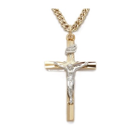 FANCIME White Gold Plated 925 Solid Sterling Silver High Polished Big Large  Beveled Edge Mens Crucifix Cross Pendant Long Necklace Fine Jewelry For Men  Boys, Stainless Steel Box Chain Length 22