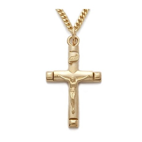 Mens Crucifix 24K Gold Over Sterling Silver w/24" Chain - Boxed