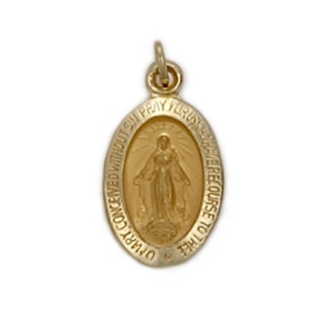 Miraculous Medal 14K Gold Small Oval Medal