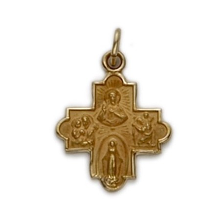 4-Way Cross 14K Gold w/Jesus, Mary, St. Joseph, St. Christopher