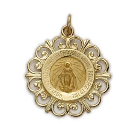 Miraculous Medal 14K Gold on Gold Field Round Medal