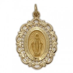 Oval-shaped 14K Gold Miraculous Medal on Gold Field - Large