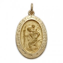 St. Christopher 14K Gold Large Oval Medal
