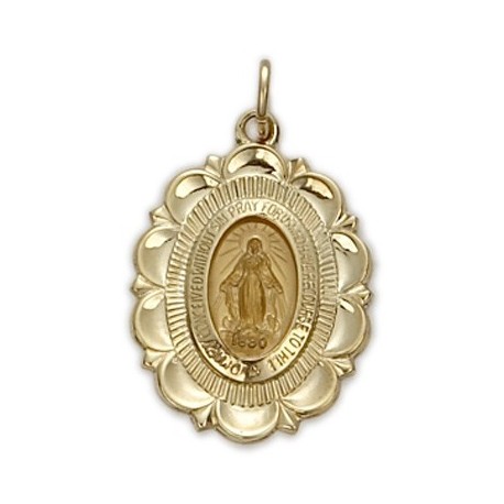 Oval-shaped 14K Gold Miraculous Medal on Gold Field