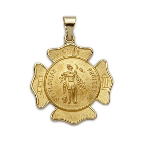 St. Florian 14K Gold Cross Shaped Medal - Firefighter