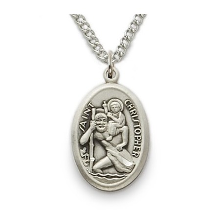 St. Christopher Sterling Silver Oval Medal w/18" Chain