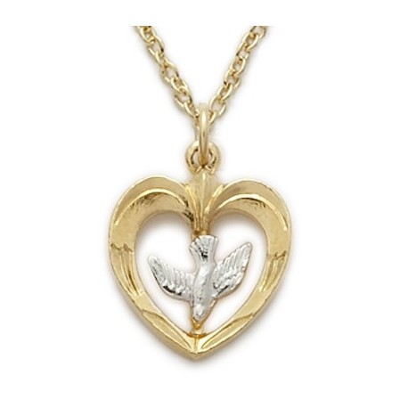 Gold Heart Shaped with Holy Spirit Dove Necklace 14K Gold Filled w/18" Chain - Boxed