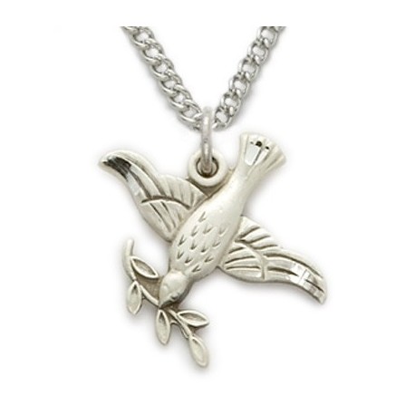 Holy Spirit Dove with Leaf Necklace Sterling Silver w/18" Chain - Boxed