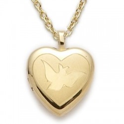 Heart Shaped Engraved Locket 14K Gold Filled Holy Spirit Dove Necklace w/18" Chain - Boxed