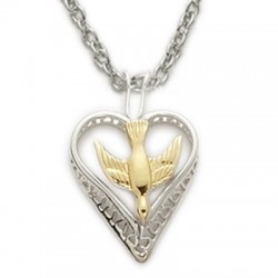 Gold Holy Spirit Dove Necklace Sterling Silver w/18" Chain - Boxed