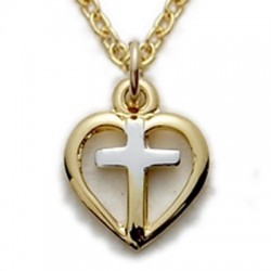 Heart Necklace 14K Gold Filled Cross Jewelry w/16" Chain - Boxed
