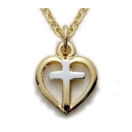 Heart Necklace 14K Gold Filled Cross Jewelry w/16" Chain - Boxed