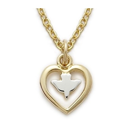 Heart Shaped with Holy Spirit Dove Necklace 14K Gold Filled w/16" Chain - Boxed