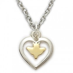 Heart Shaped with Gold Holy Spirit Dove Sterling Silver Necklace w/16" Chain - Boxed